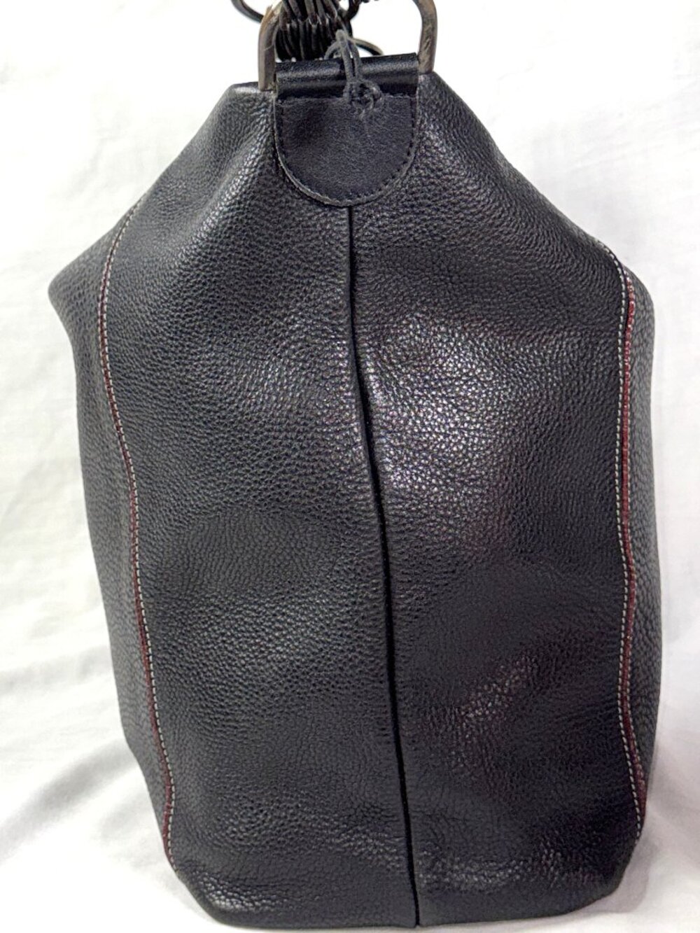 Misses Pick Spain Black Pebbled Leather Satchel Hobo Shoulder Bag Purse Large - Picture 4 of 16